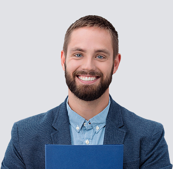 Smiling man in a blue suit