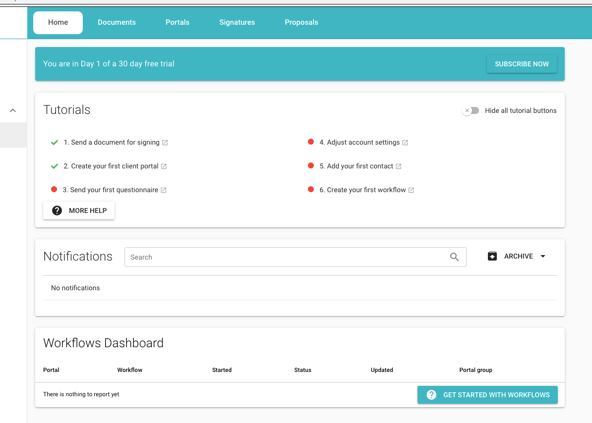 MyDocSafe Workflows Dashboard
