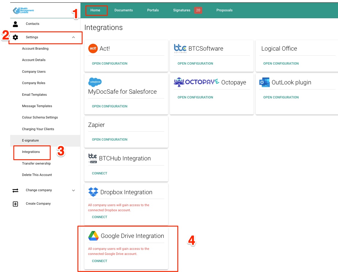 MyDocSafe Google Drive Integration screen