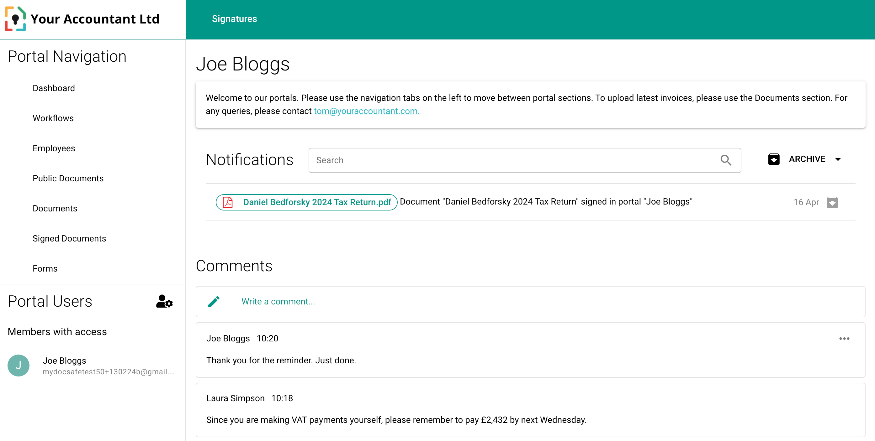 MyDocSafe Client Portals Dashboard